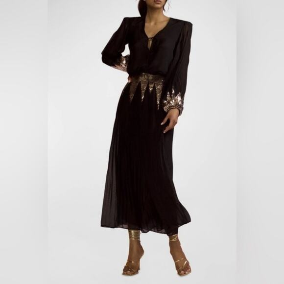 CYNTHIA ROWLEY Sequin Starburst Silk Maxi Skirt | US 6 - Picture 2 of 13